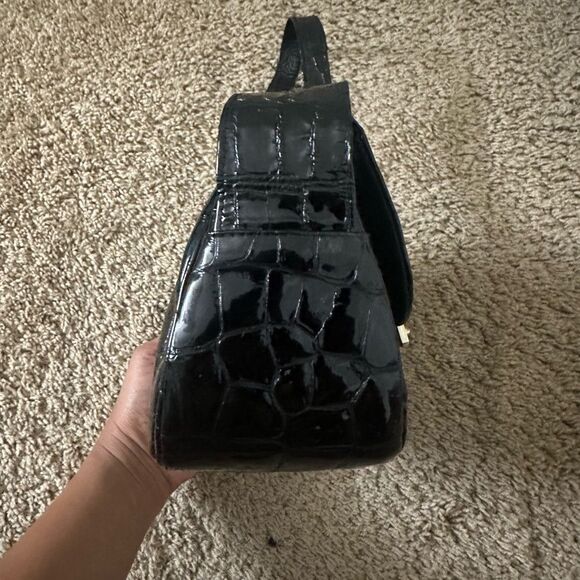 Black Stuart Weitzman Patent Leather Croc Bag - Picture 12 of 14